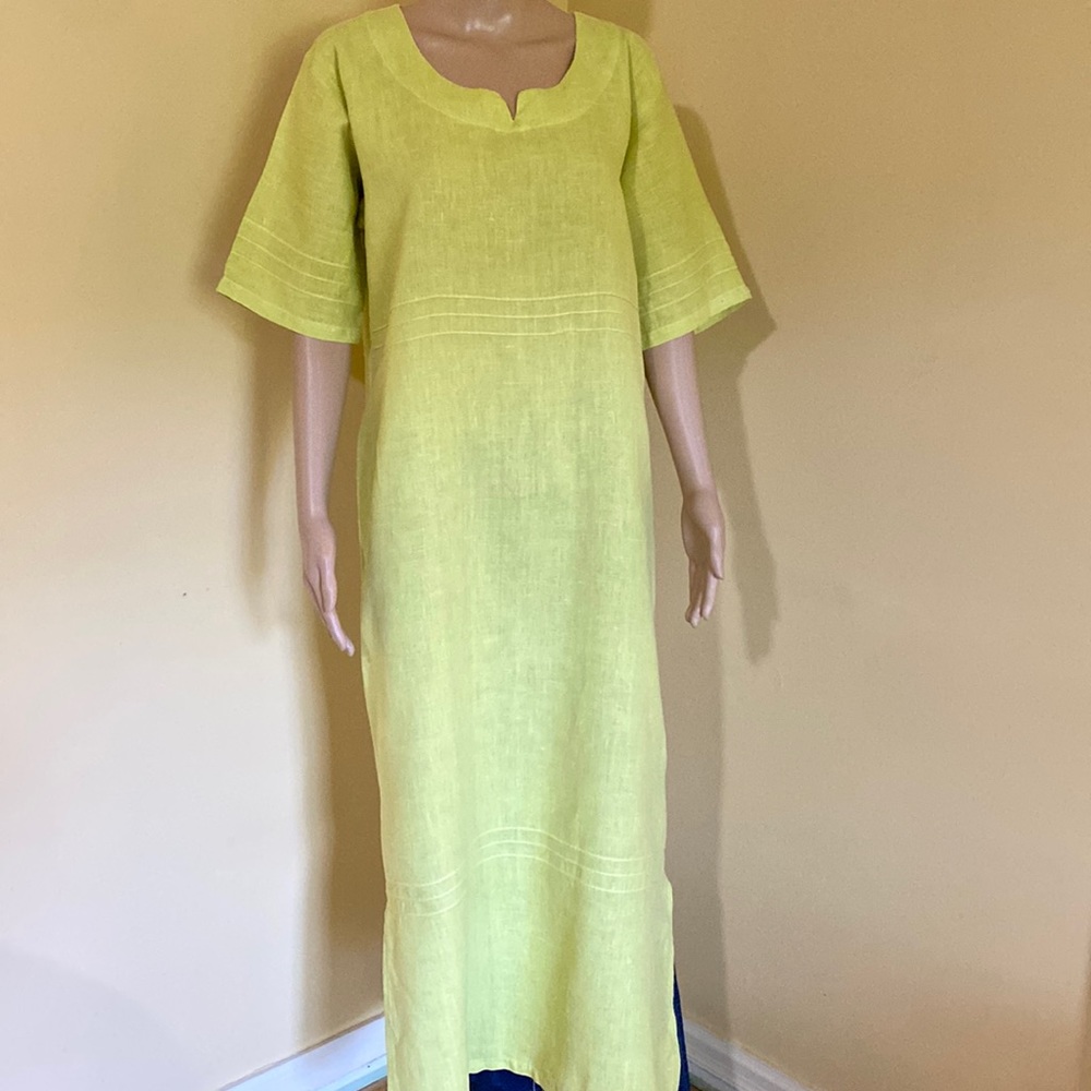 Linen Lime Green Dress Sz M